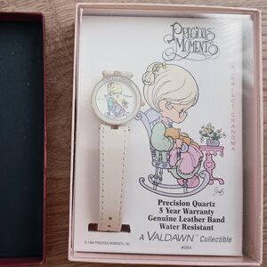 NIB Vintage Precious Moments ivory watch Purrfect Grandma w/ cat WORKS! Valdawn